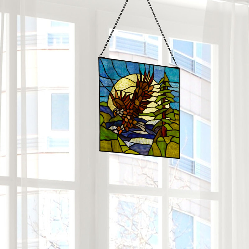 14"H Bald Eagle Stained Glass Window Panel