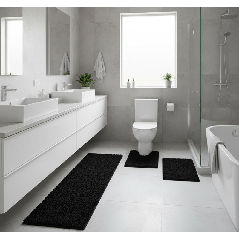 Chenille Non-Slip Bath Mat, Black