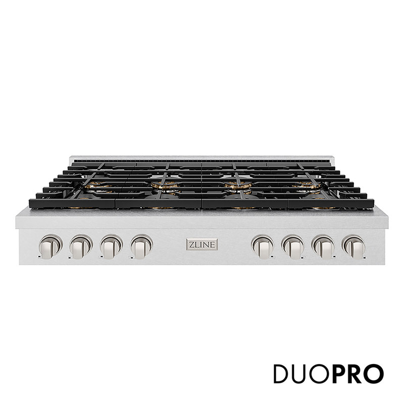 ZLINE 48 in. Paramount Gas Rangetop with 8 Burner DuoPro Cooktop in Black Stainless Steel, Satin Stainless Steel