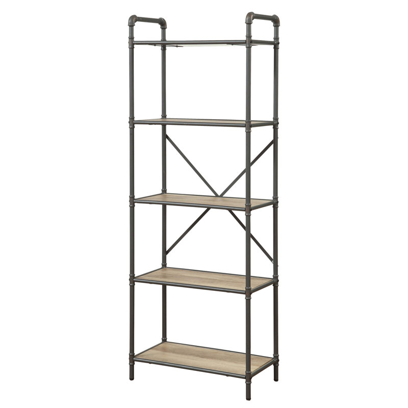 Bookcase, (6 Shelves) 63.5" H x 26.5" W x 14.5" D, Natural+Grey