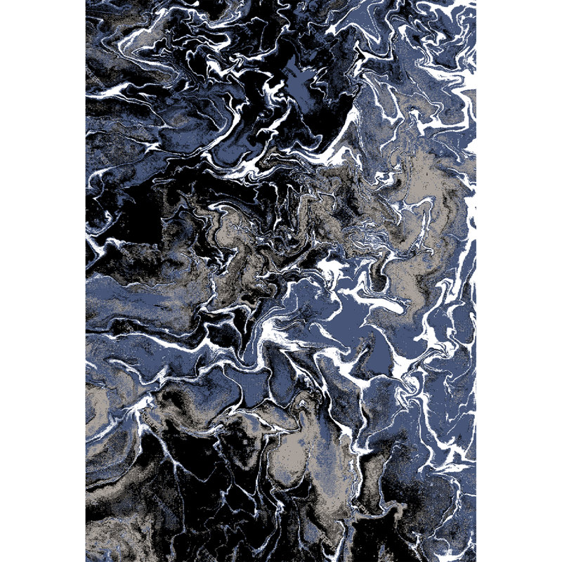 Galaxy Series Abrstract Black/Gray/Ivory/Beige Area Rug, Rectangle 7'9" x 10'2", Blue