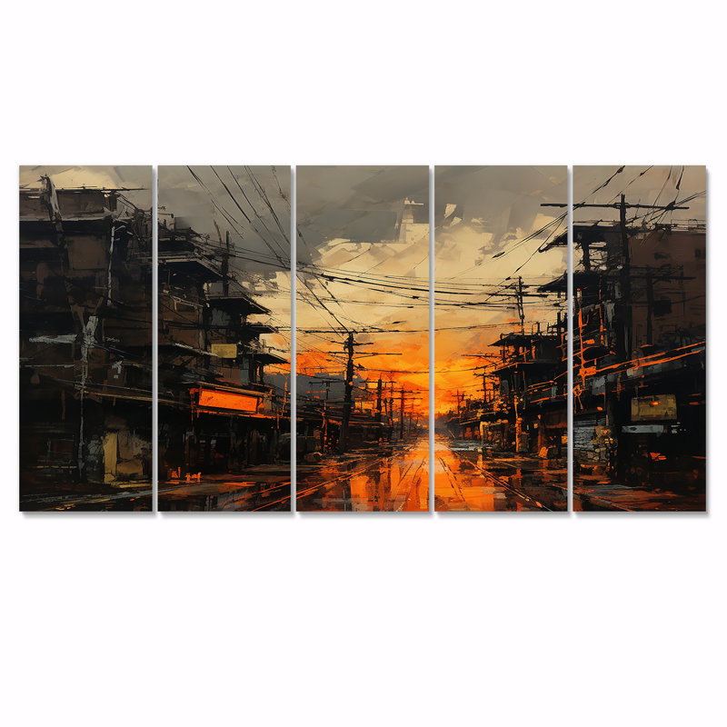 Stoneham - Art mural de 5 pièces pour bâtiments de ville, 32" H x 80" W