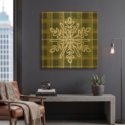 «Green Plaid Snowflakes» par House Fenway, art mural en métal doré, 36 po x 36 po