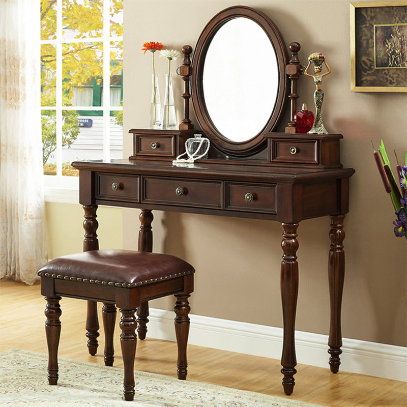 Coiffeuse avec miroir, 5 tiroirs, 1 chaise