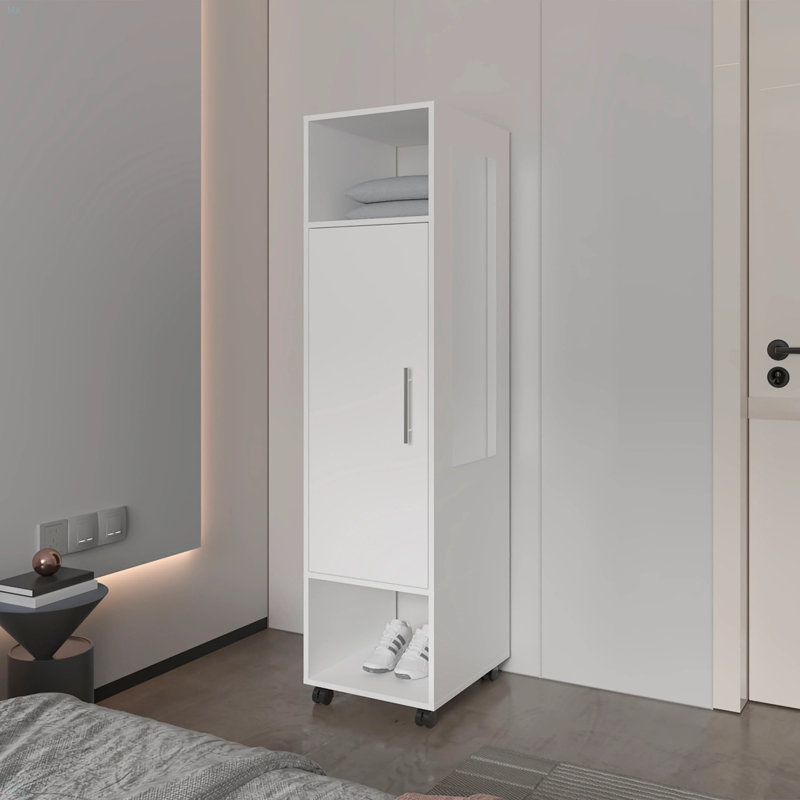 Armoire 1 porte avec miroir et rangement ouvert