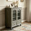 Armoire de rangement, garde-manger en bois vieilli avec 2 portes en verre et 2 tiroirs-1366211413