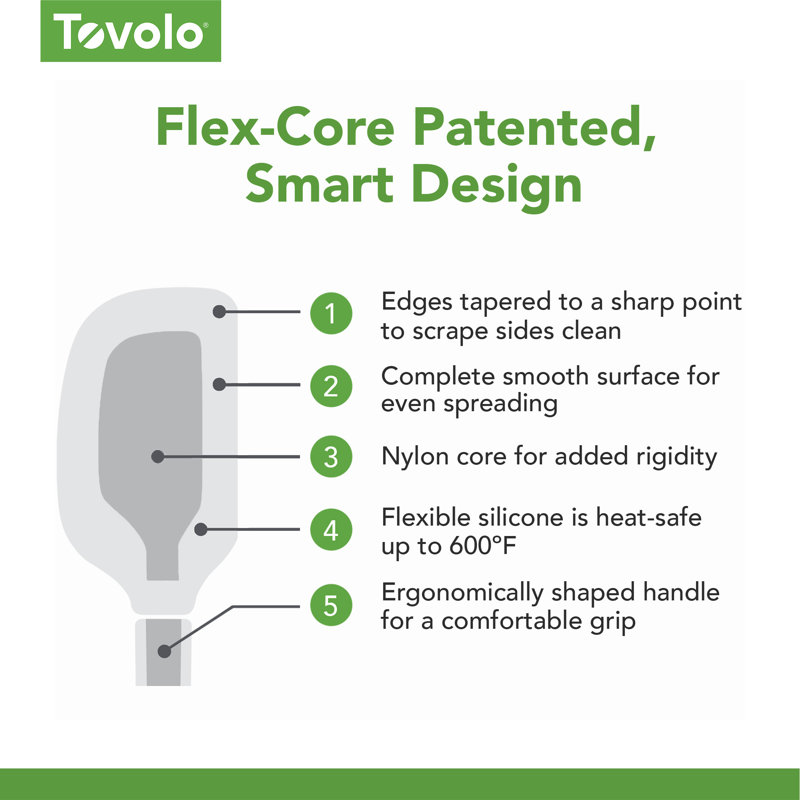 Ensemble de 5 spatules en silicone Tovolo Flex-Core avec poignées en bois naturel pour la cuisson, Blanc