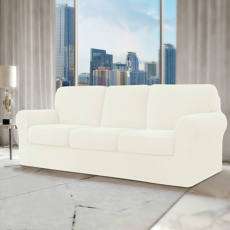 Manoel Elastic Textured Grid Combination Box Cushion Sofa Slipcover