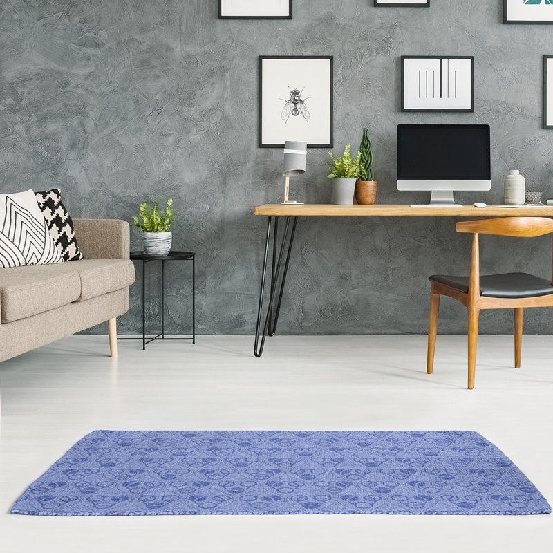 Tapis bleu clair/bleu foncé-cercles monochromes et vagues, Rectangle 8 pi x 10 pi
