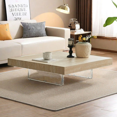 Floating Square Coffee Table Imitation Travertine