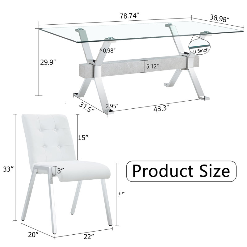 Ensemble de table de salle à manger, Argent/blanc, Blanc, 7