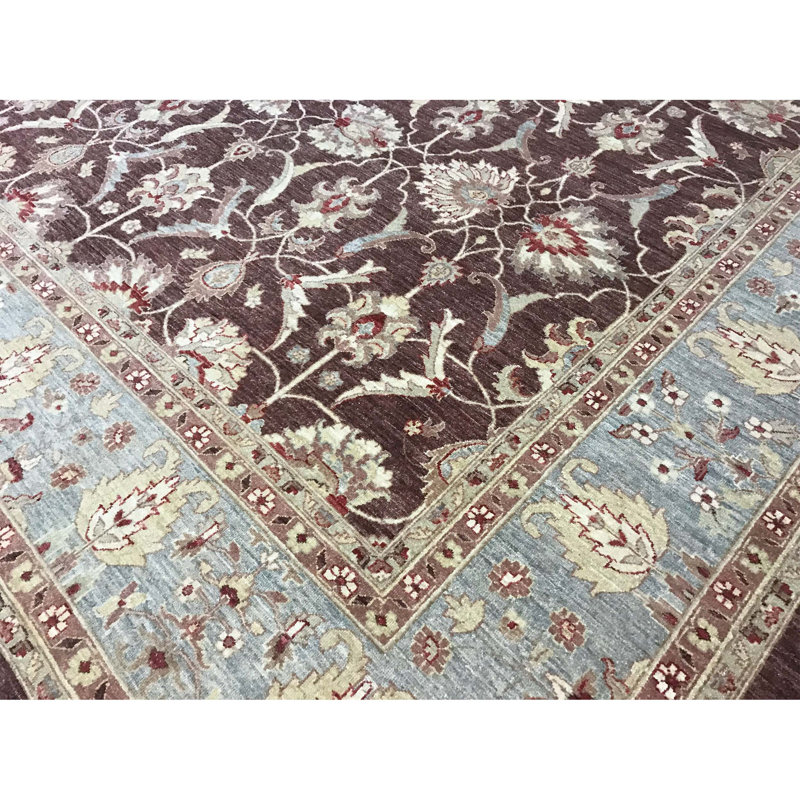 Tapis brun et vert de haute qualité noué à la main