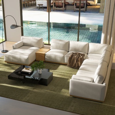 Destin 164" 5Pc Modular RAF U-Shaped Chaise Sectional With Storage Console, Lunar Gray Chenille by Hokku Designs