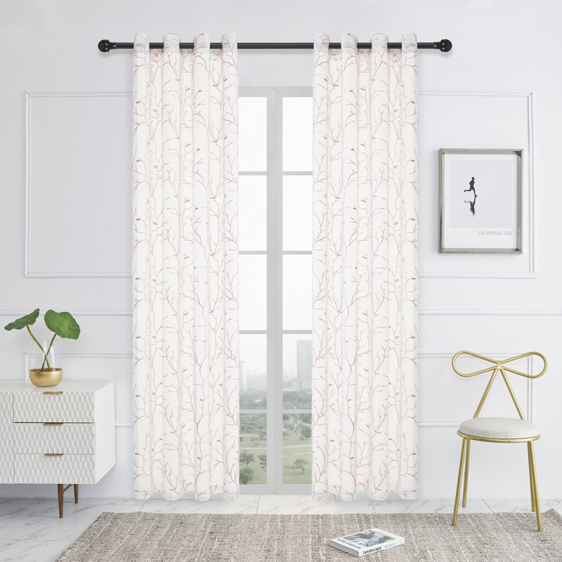 Panneau de rideau simple transparent avec œillets à motif floral Greater Taree, Turquoise, l 52 po x L 120 po