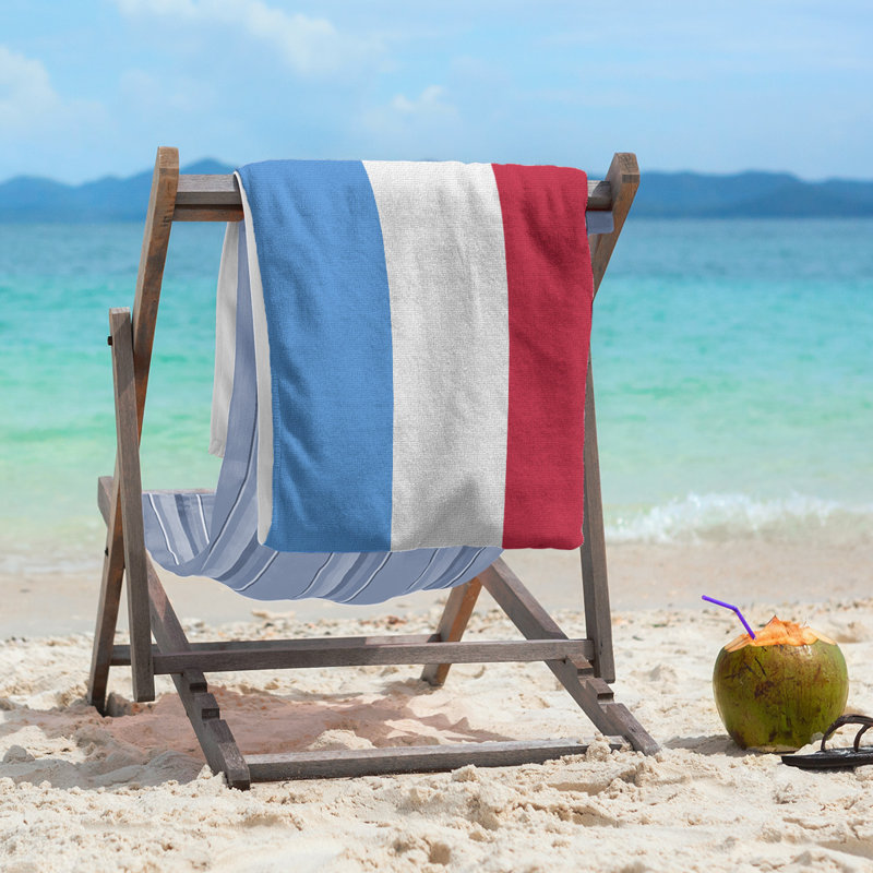 Cotton Blend Beach Towel, Blue/Off White/Cherry Red