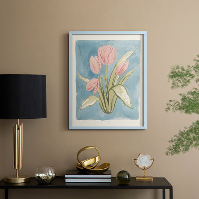 Tulipe, aquarelle, croquis II, reproduction encadrée - bois massif