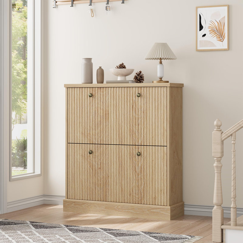 12 Pair Flip Down Shoe Storage, 90.5 cm H x 80.1 cm W x 25.4 cm D, Natural Wood