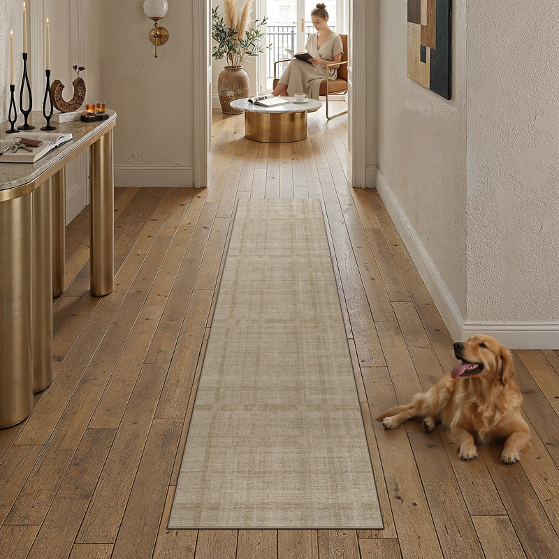 Tapis texturé CozyGrid, Beige, Rectangle 2 pi x 8 pi