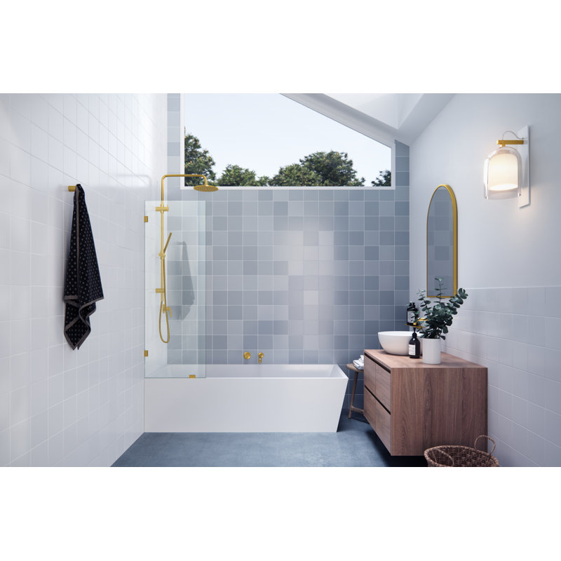 Vela 21.5 in. x 58.25 in. Frameless Single Fixed Bath Panel, Satin Brass