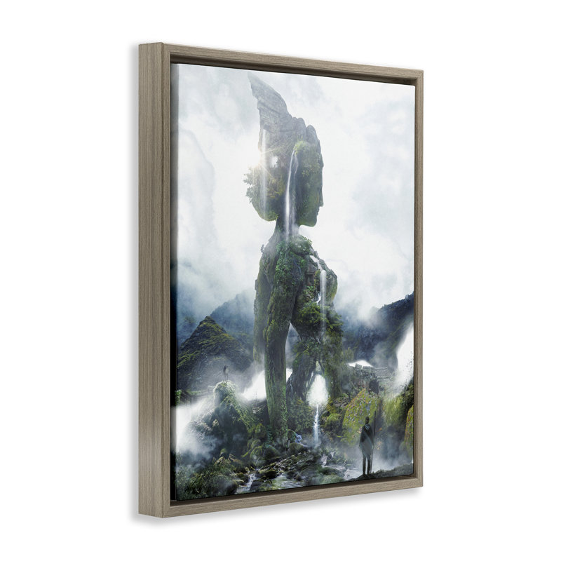 Cadre flottant statue de femme Mossy Nature, conception par Barrett Biggers, H 31 po x l 25 po