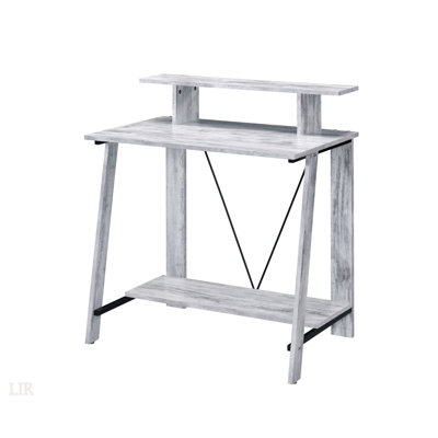 Bureau d'écriture antique blanc et noir avec tablette supérieure, parfait pour étudier et travailler avec du rangement supplémentaire