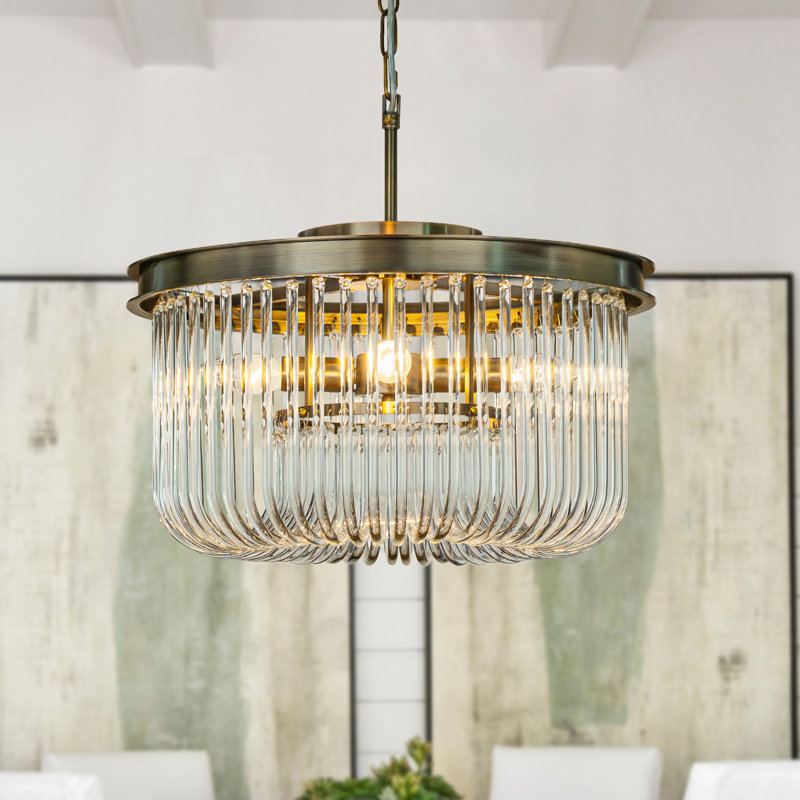 Andaiye Mid-Century Modern Round Glass Gold Ceiling Chandelier Transitional Elegant Dining Room