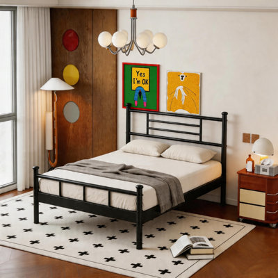 18''Twin Bed Frame With Headboard, Metal Platform Bed Frame, Noise-Free & No Box Spring Needed, For Bedroom.