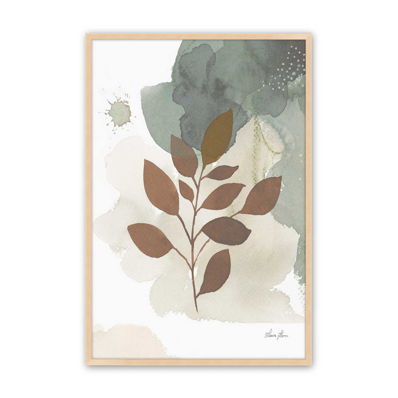 Feuilles harmoniques I print, Cadre ouvert en érable brut, H 15 po x l 12 po
