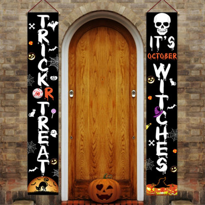 2-Piece Halloween Hanging Banner Set, Outdoor Front Door Garage Halloween Party Decorations (Set of 2)
