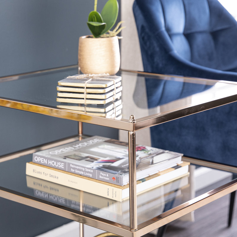 Harpenden Glass Top End Table, Gold