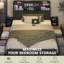 Platform Bed Frame With 4 Under‑Bed Storage Drawers, Storage Headboard With Pull Out Nightstands, Charging Station & Rgb Led Lights, No Box Spring Required-1139517461-1139517451