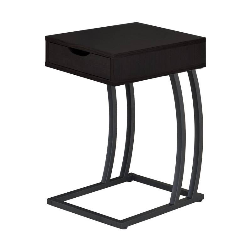 Lunardi C - Shaped End Table with Built-In Outlets, Espresso Wood