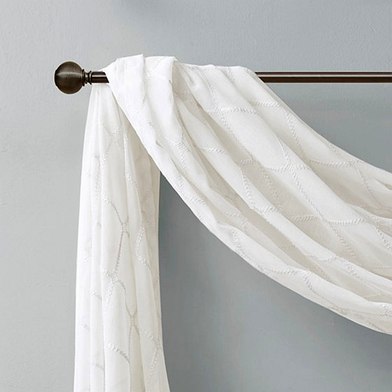 Écharpe de fenêtre transparente brodée diamant, Blanc, L 50,03 po x L 216,03 po