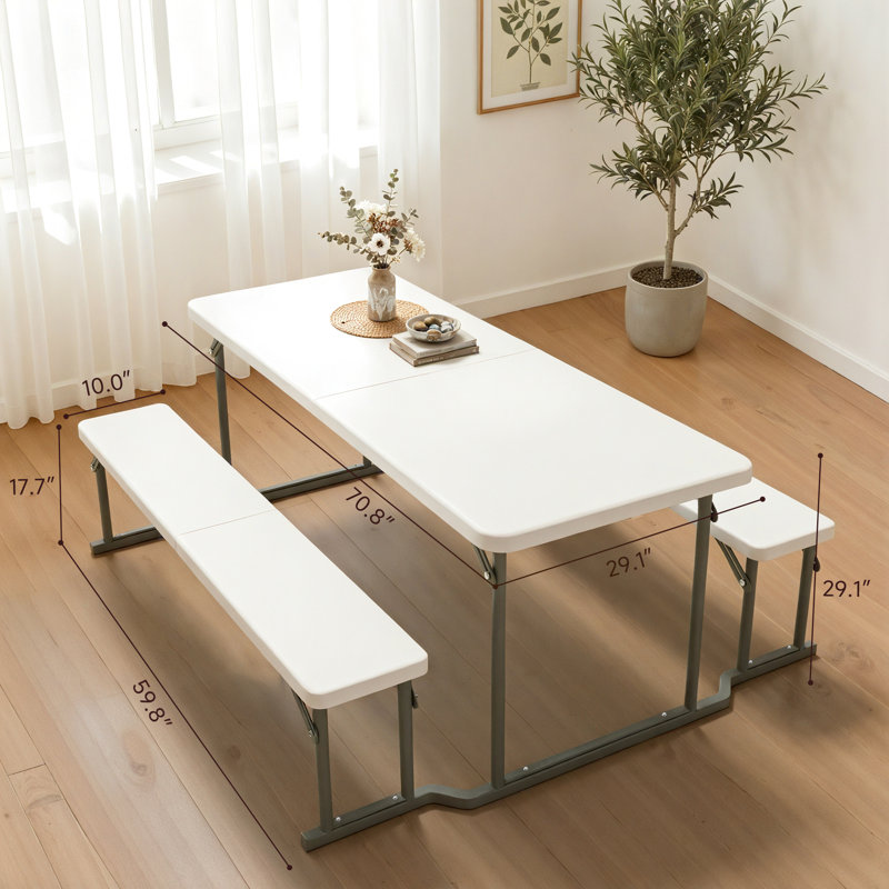 Table de pique-nique rectangulaire de 6 pieds, plateau en plastique PEHD avec structure en acier, stable et facile à nettoyer, utilisation intérieure et extérieure, blanc
