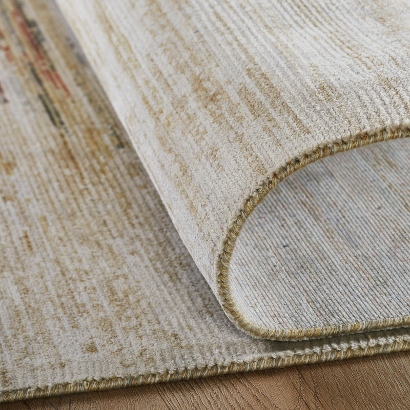 Abstract Stripe Wool Rich Blend Area Rug, Red/Beige, Rectangle 7'6" x 9'6"
