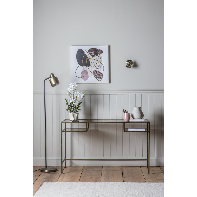 Aaliya Glass Top Metal Base Writing Desk, Bronze