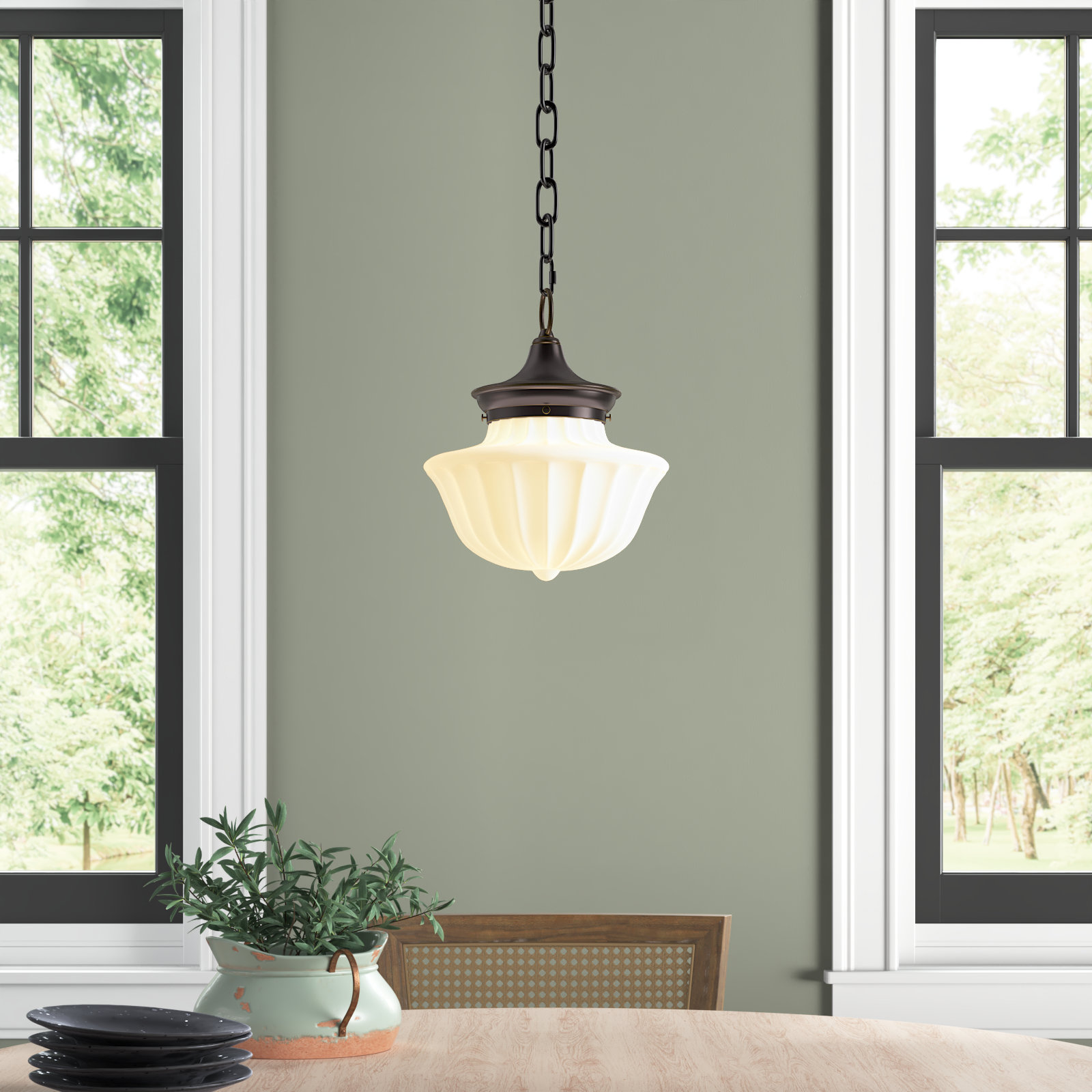 Maisie Single Light Glass Pendant, Old Bronze, 65.25" H x 9" W