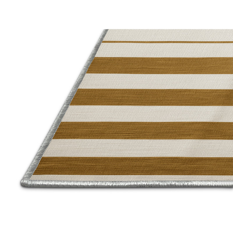 Tapis beige à rayures horizontales lavable à la machine, Rectangulaire 2 pi x 3 pi