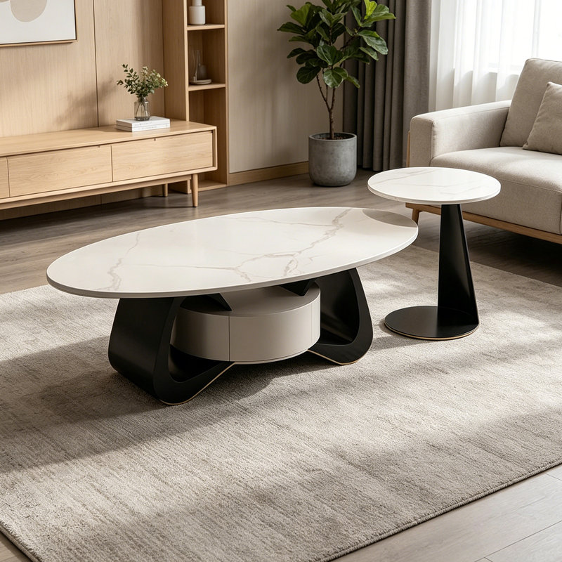 Table basse moderne de luxe italien, H 16,53 po x L 47,24 po x l 23,62 po, Noir