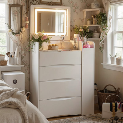 Rumeal 3 Drawers Flip Top Makeup Vanity Table With Storage Stool
