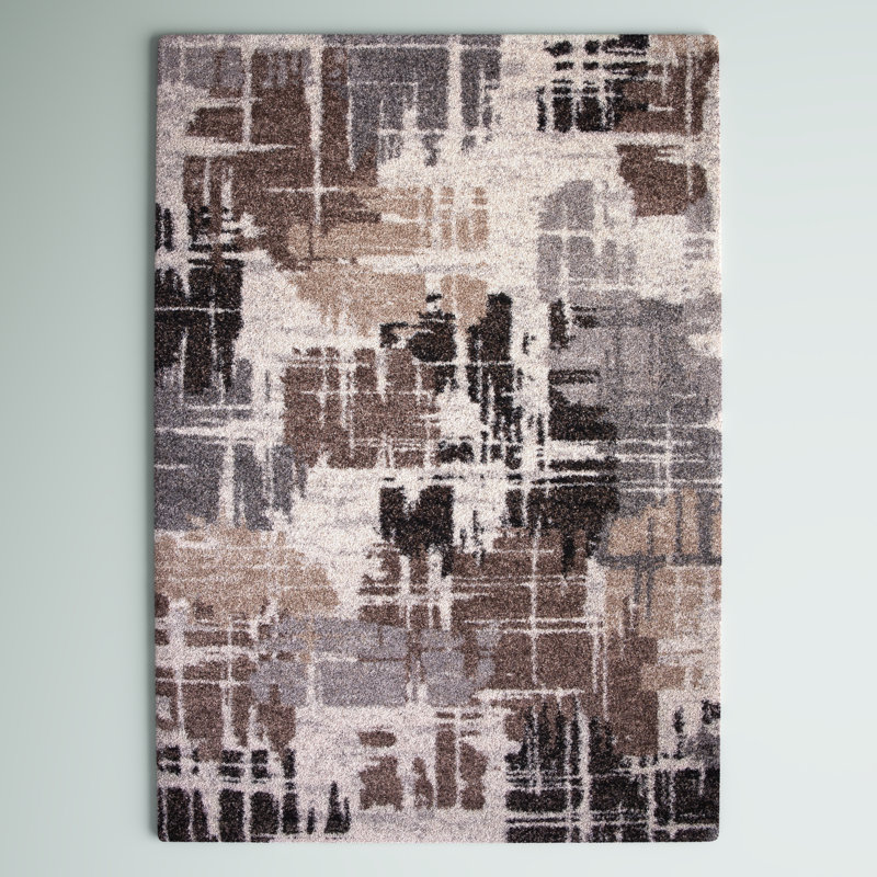 Tapis brun / gris à motif abstrait Romeo, Rectangle 5 pi 3 po x 7 pi 6 po