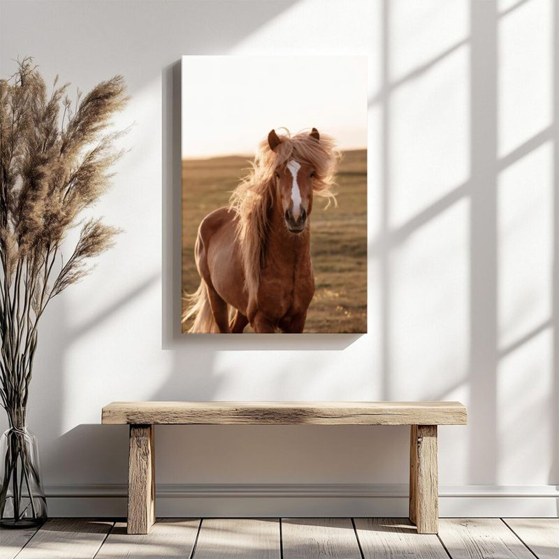 1 étalon impression sur toile encadrée, crinière dorée, art mural naturel réaliste