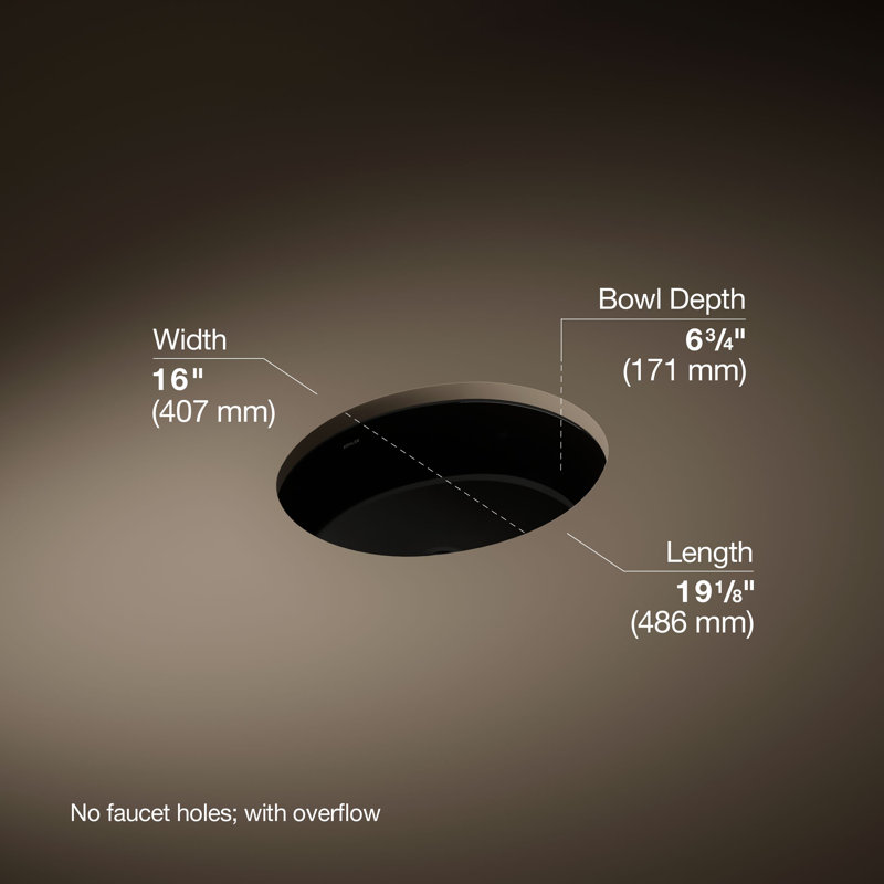 Verticyl Ceramic Oval Undermount Bathroom Sink with Overflow, Black
