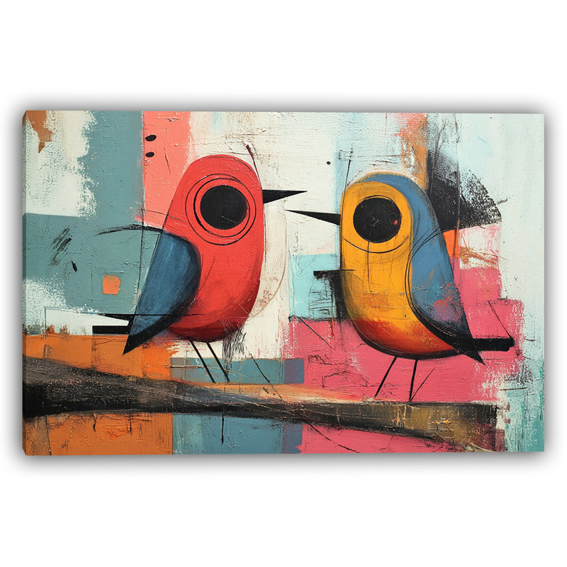 Oiseaux abstraits avec charme géométrique, H 24 po x l 36 po