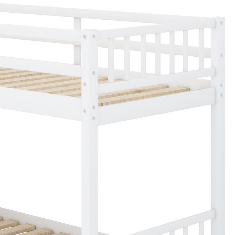 Lit superposé au sol avec échelle et espace de rangement, Blanc
