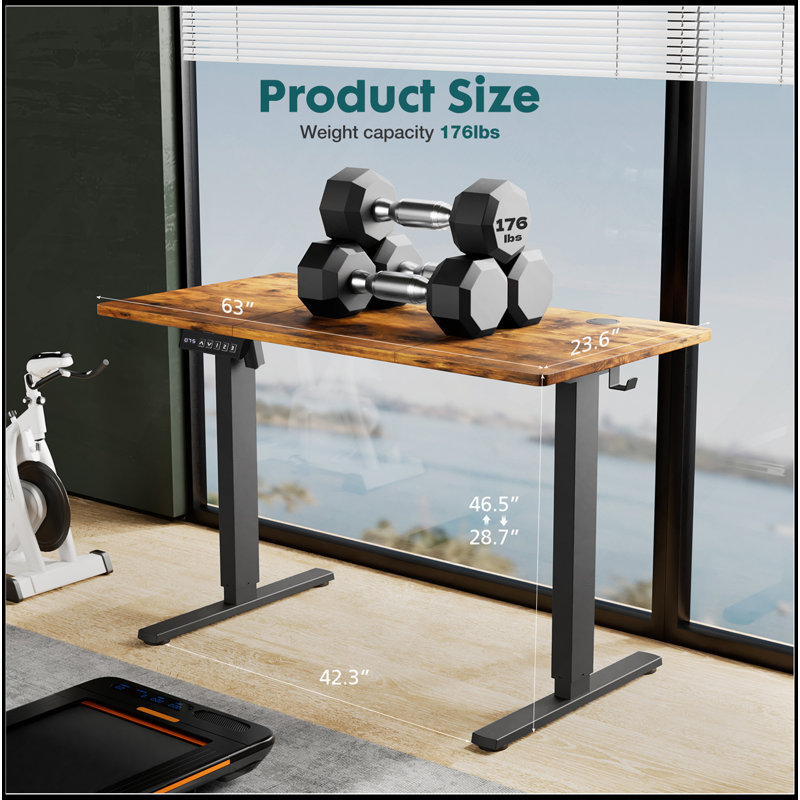Bureau debout pour ordinateur électrique à hauteur réglable de 63 po x 24 po avec 3 préréglages de mémoire, support en forme de T, bureau de jeu ergonomique pour poste de travail à domicile