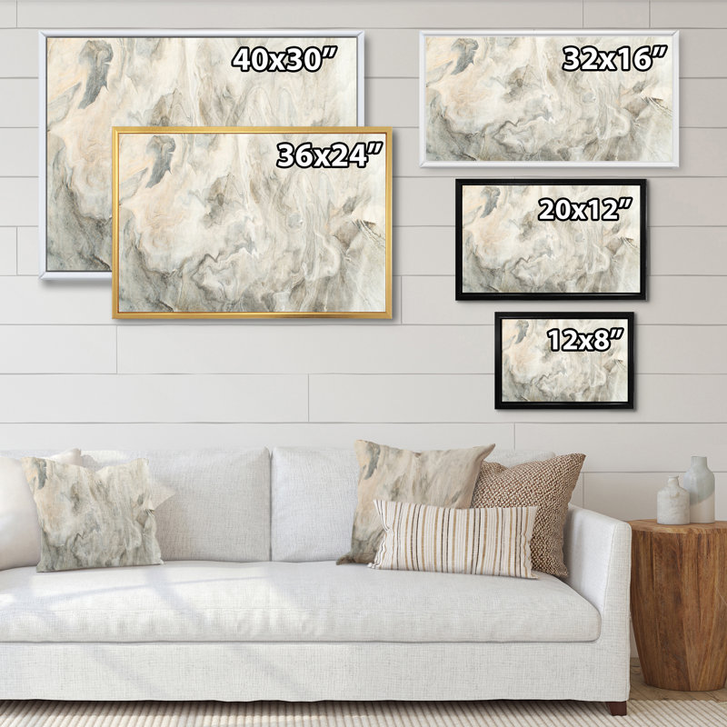 «Fluid Art Waves In Shades Of Cream», reproduction sur toile flottante, H 30 po x l 40 po x P 1,5 po, Cadre flottant blanc