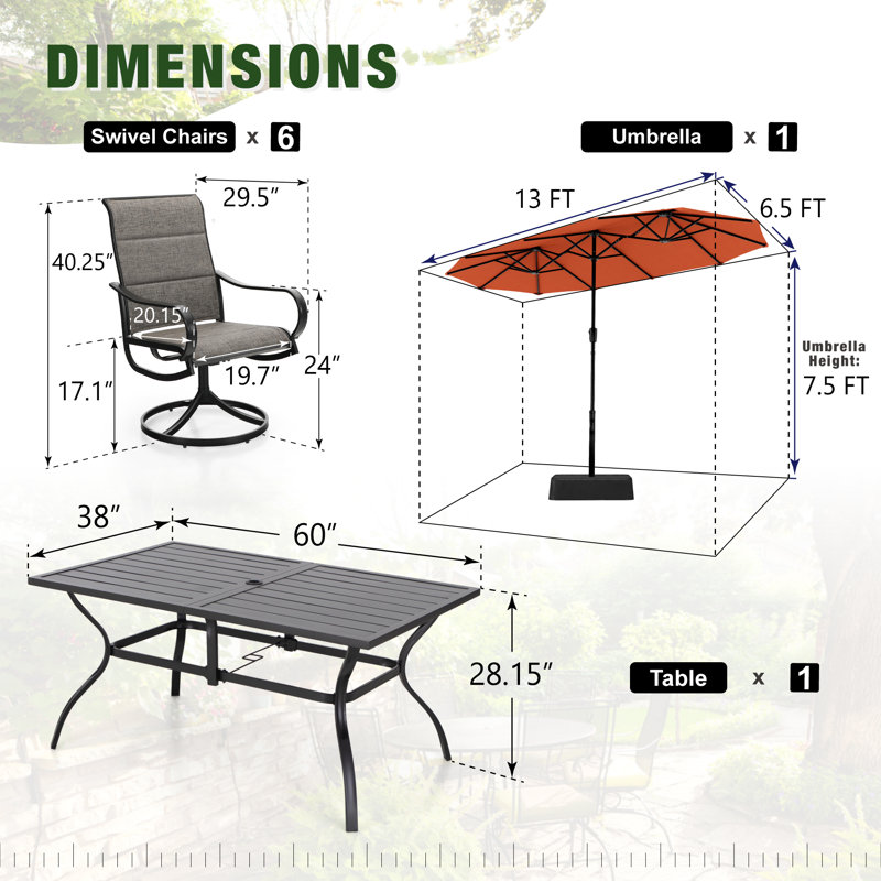 Ensemble de salle à manger rectangulaire pour 6 personnes 60 "avec parasol Alyah