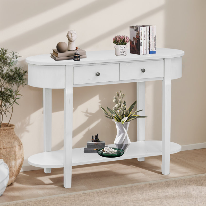 Console avec design incurvé, Blanc antique