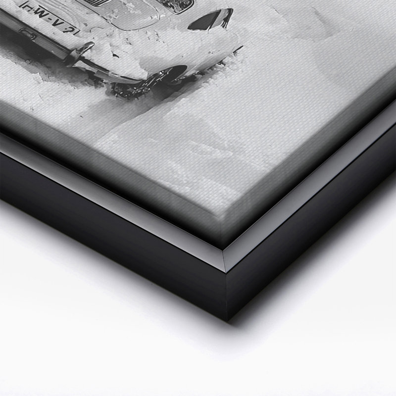 Voiture coincée dans la neige, 11"H x 14"W, Canvas, Black Framed